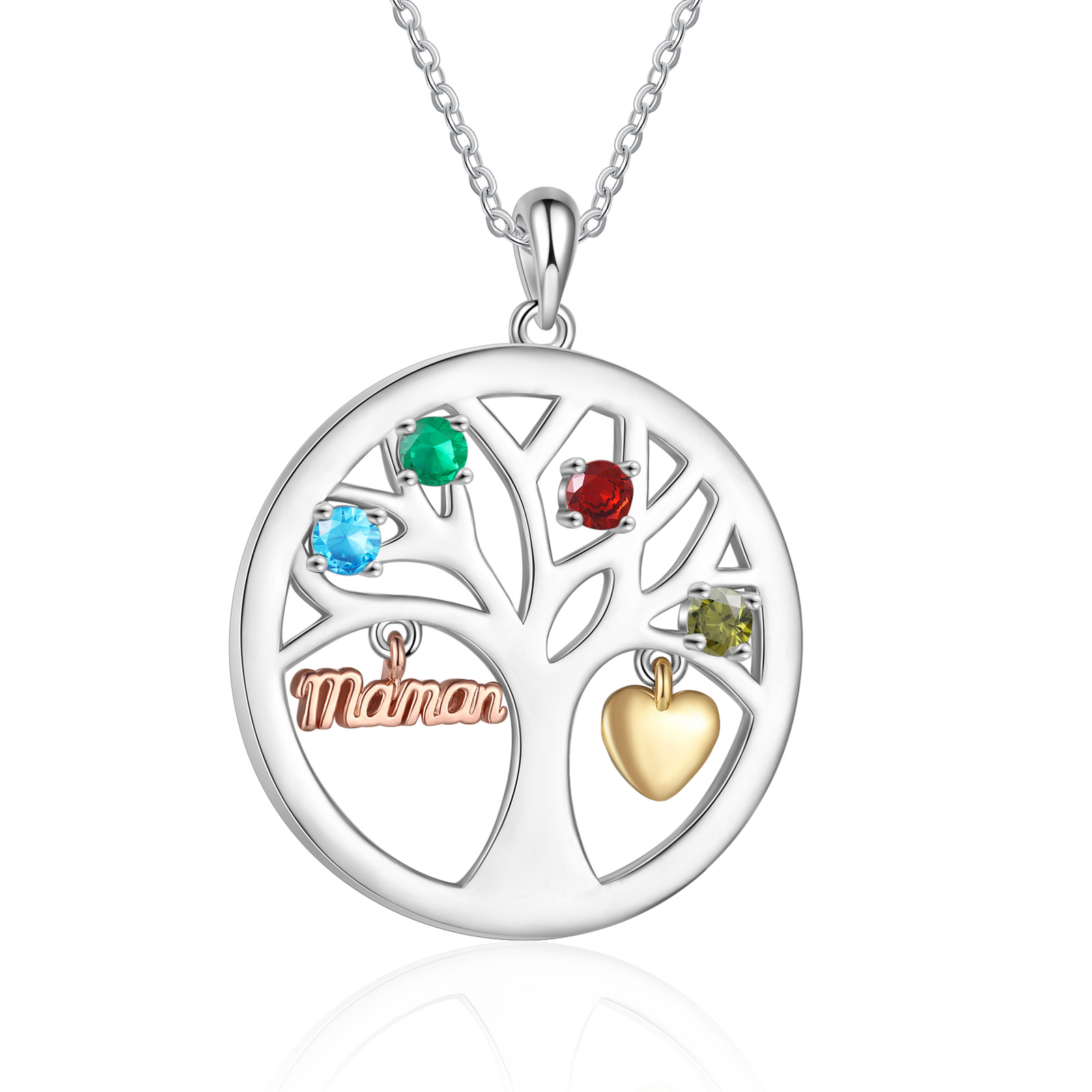 To my Mum/Mom Personalised Family Tree Necklace witn 4 Names and Birthstones Mothers' Day Gift | Jessemade