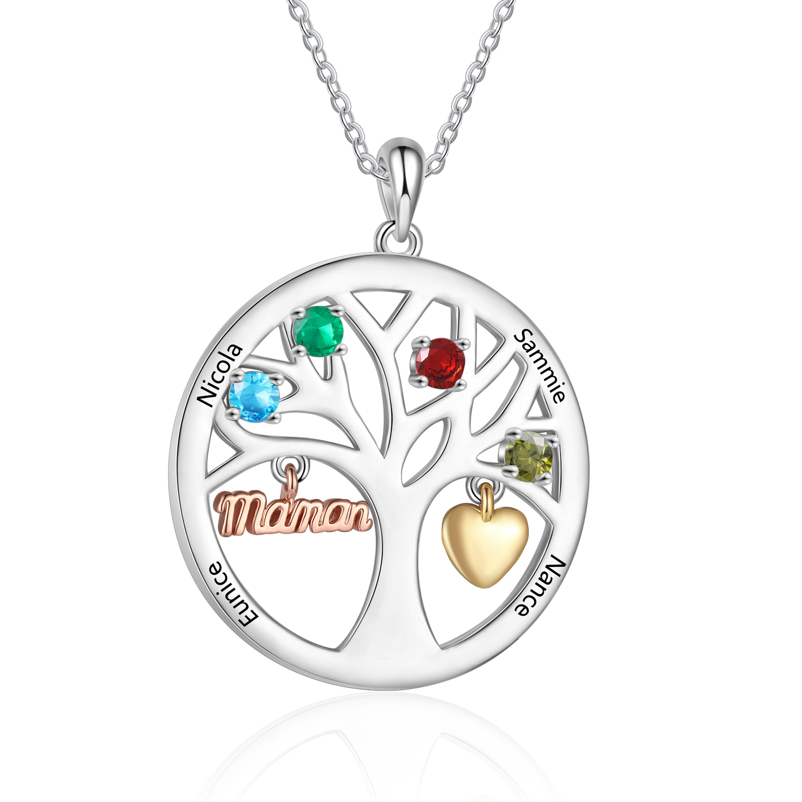 To my Mum/Mom Personalised Family Tree Necklace witn 4 Names and Birthstones Mothers' Day Gift | Jessemade