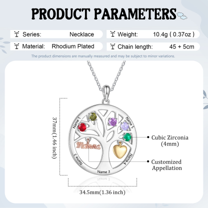 To my Mum/Mom Personalised Family Tree Necklace witn 5 Names and Birthstones Mothers' Day Gift | Jessemade