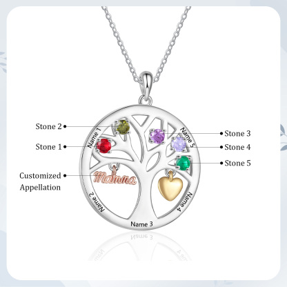 To my Mum/Mom Personalised Family Tree Necklace witn 5 Names and Birthstones Mothers' Day Gift | Jessemade