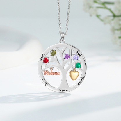 To my Mum/Mom Personalised Family Tree Necklace witn 5 Names and Birthstones Mothers' Day Gift | Jessemade