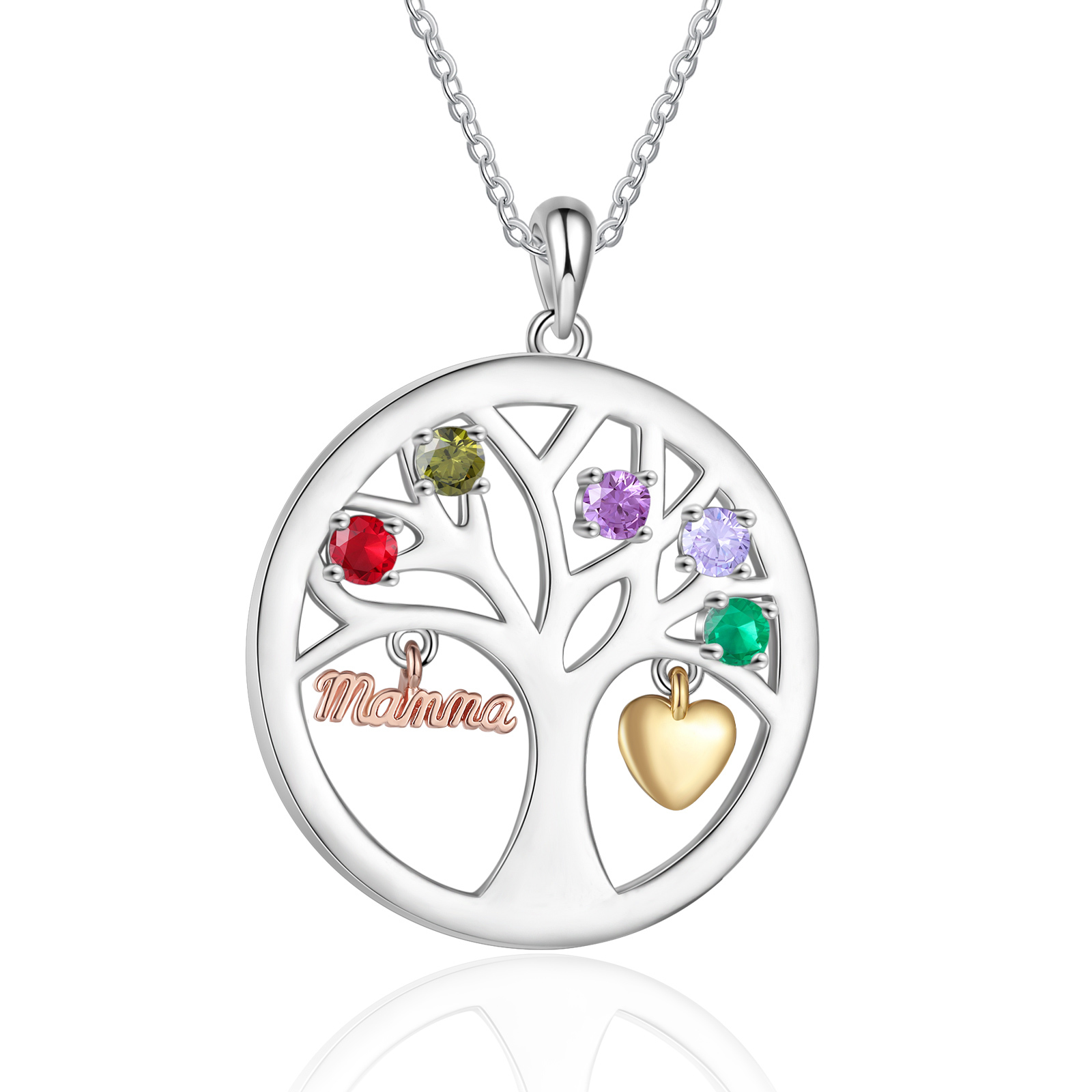 To my Mum/Mom Personalised Family Tree Necklace witn 5 Names and Birthstones Mothers' Day Gift | Jessemade