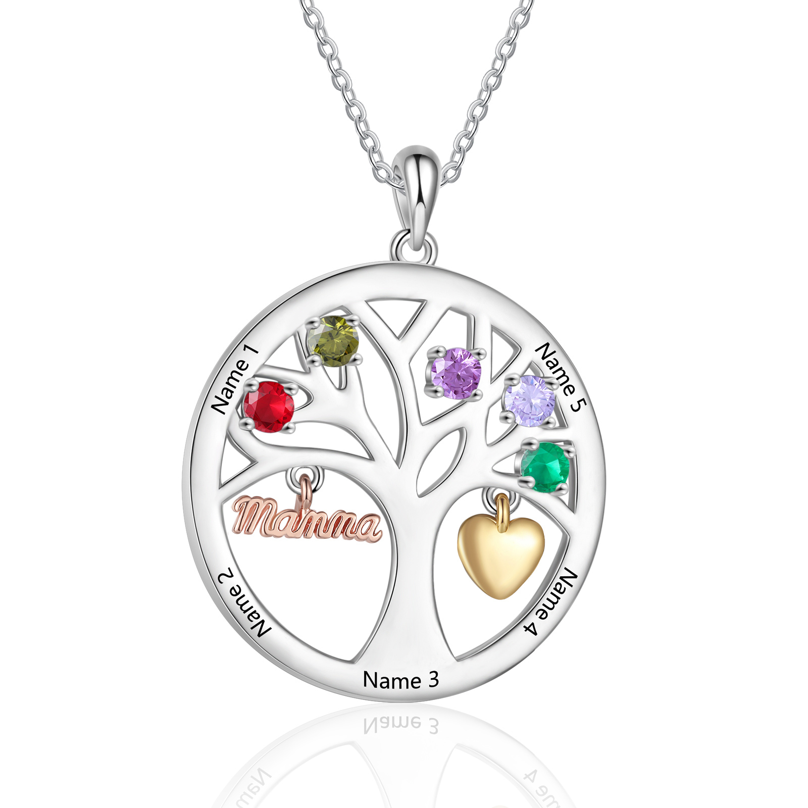 To my Mum/Mom Personalised Family Tree Necklace witn 5 Names and Birthstones Mothers' Day Gift | Jessemade