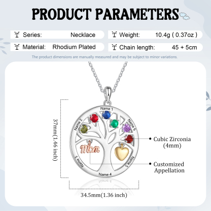 To my Mum/Mom Personalised Family Tree Necklace witn 6 Names and Birthstones Mothers' Day Gift | Jessemade