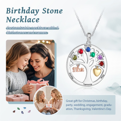 To my Mum/Mom Personalised Family Tree Necklace witn 6 Names and Birthstones Mothers' Day Gift | Jessemade