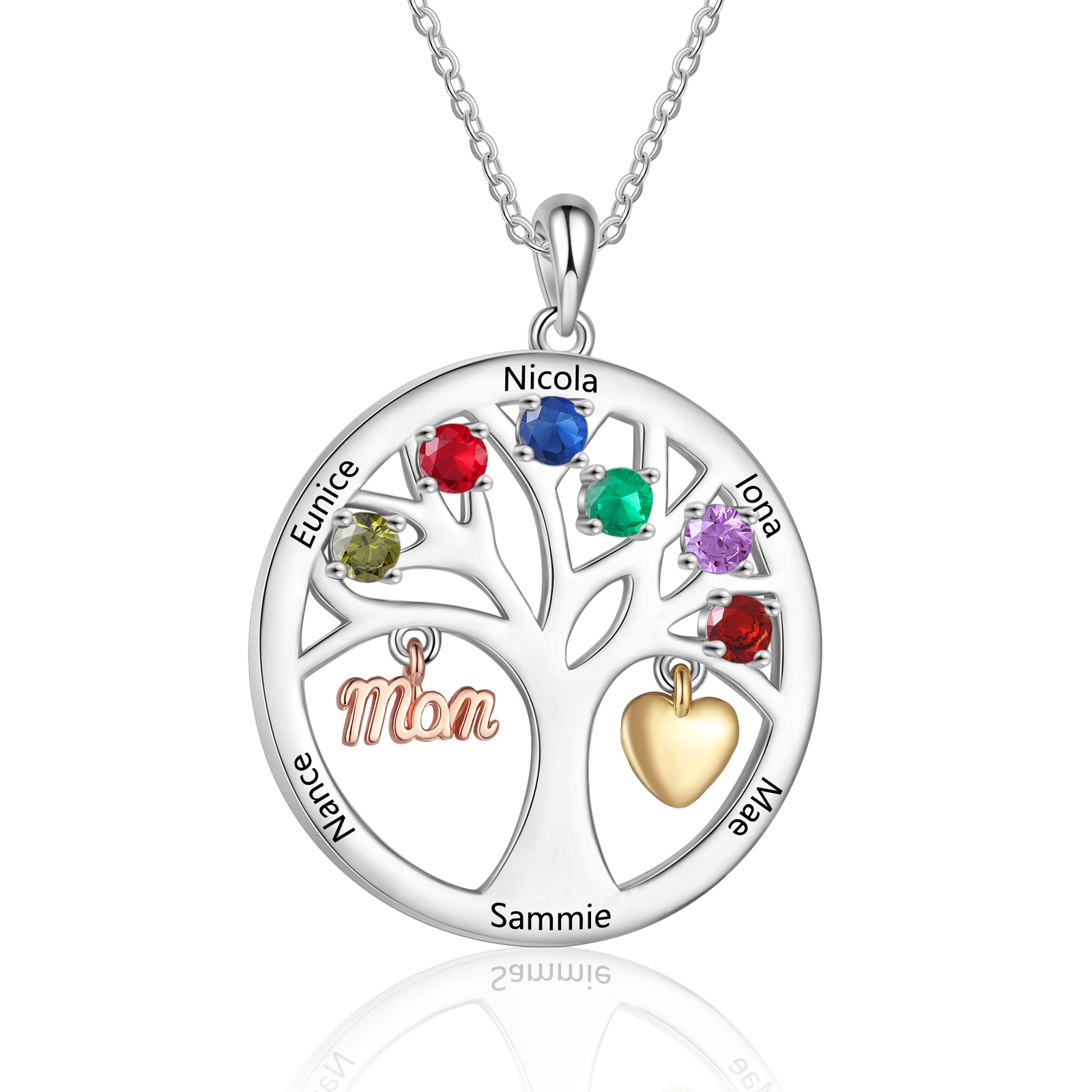To my Mum/Mom Personalised Family Tree Necklace witn 6 Names and Birthstones Mothers' Day Gift | Jessemade