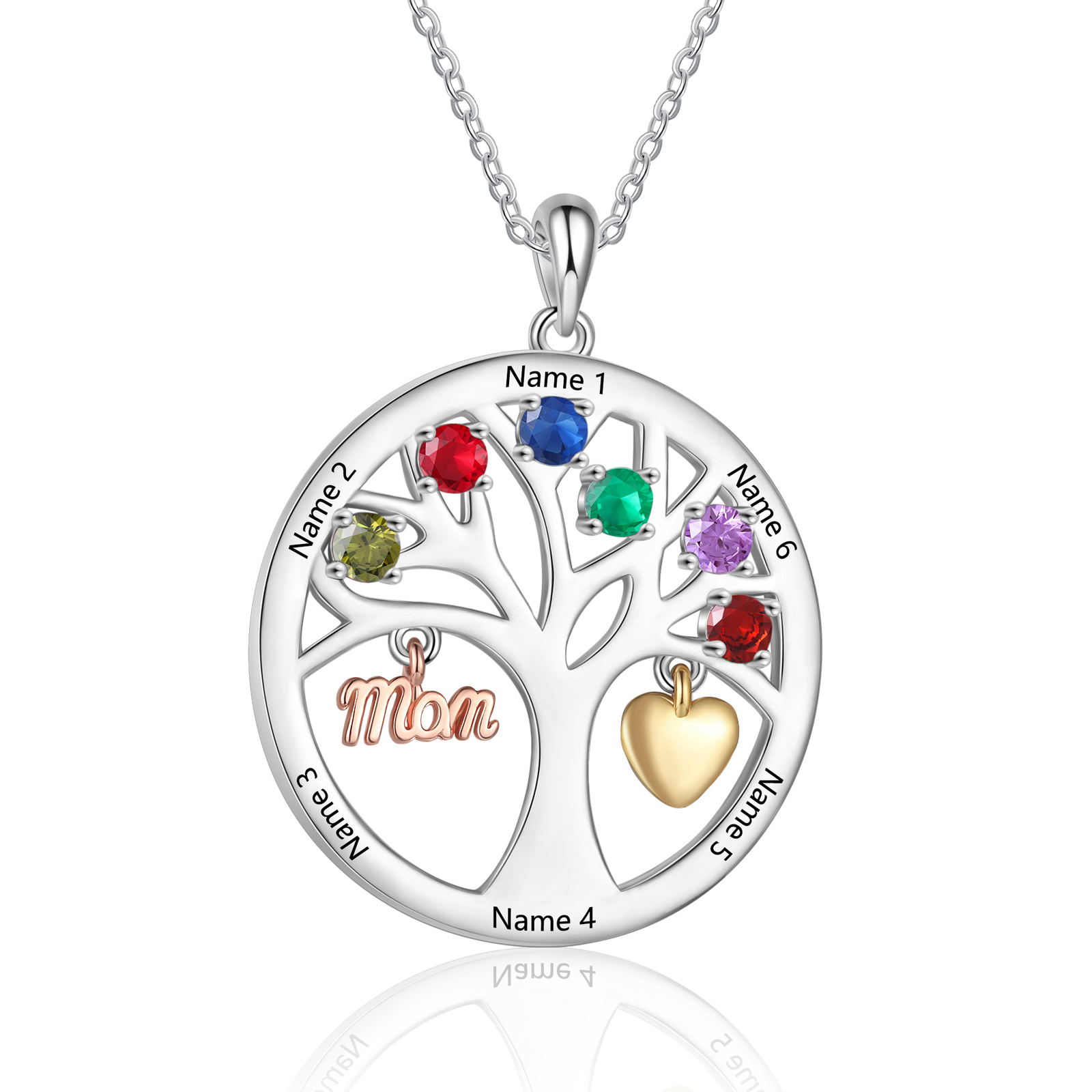 To my Mum/Mom Personalised Family Tree Necklace witn 6 Names and Birthstones Mothers' Day Gift | Jessemade