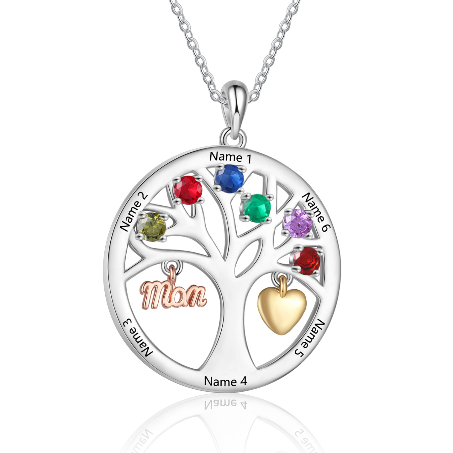 To my Mum/Mom Personalised Family Tree Necklace witn 6 Names and Birthstones Mothers' Day Gift | Jessemade