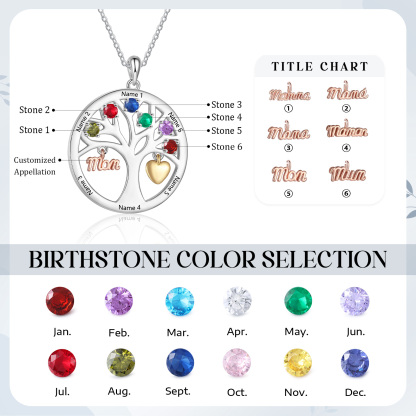 To my Mum/Mom Personalised Family Tree Necklace witn 6 Names and Birthstones Mothers' Day Gift | Jessemade