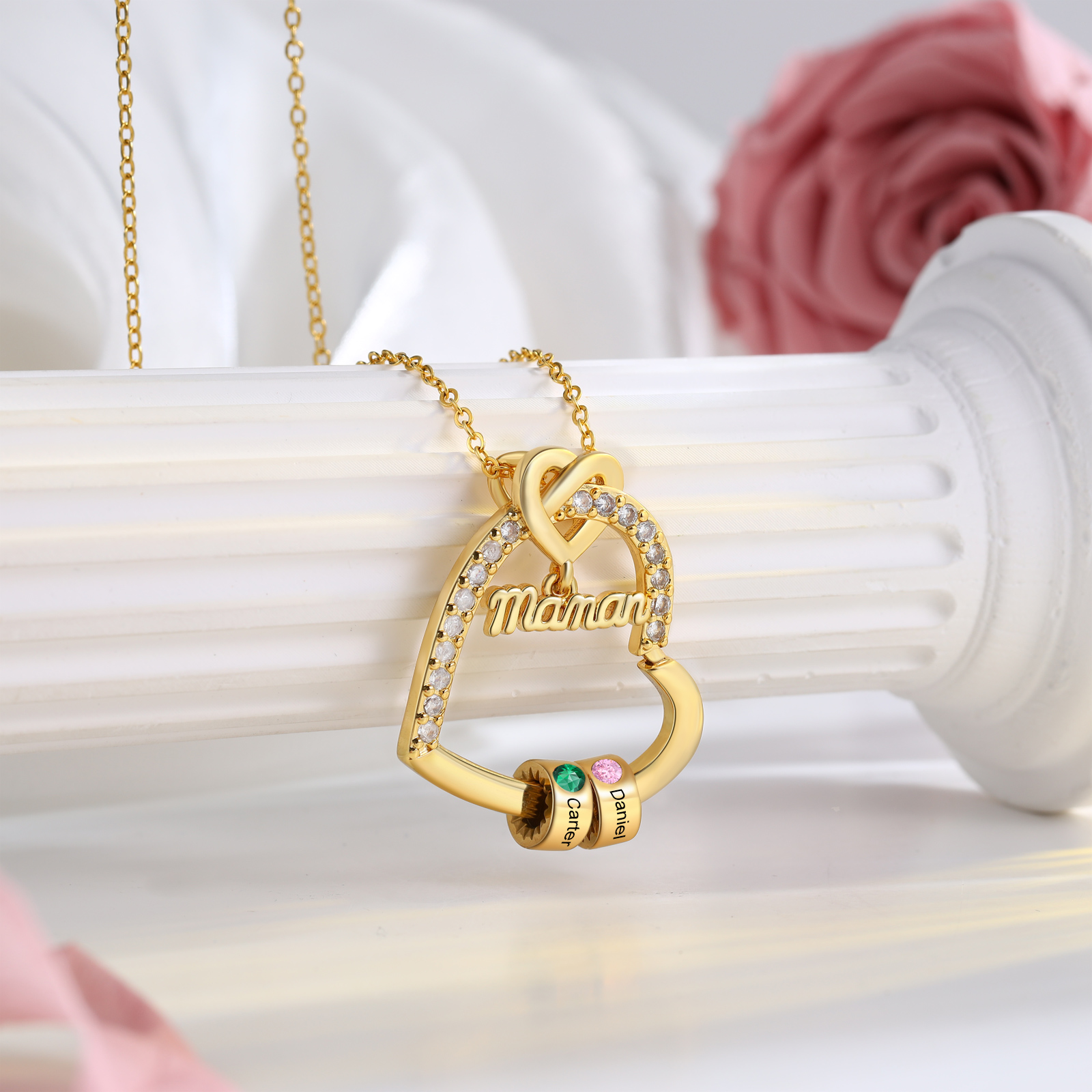 To my Mum/Mom Personalised Heart Necklace Custom 2 Birthstones and Names Mothers' Day Gift | Jessemade