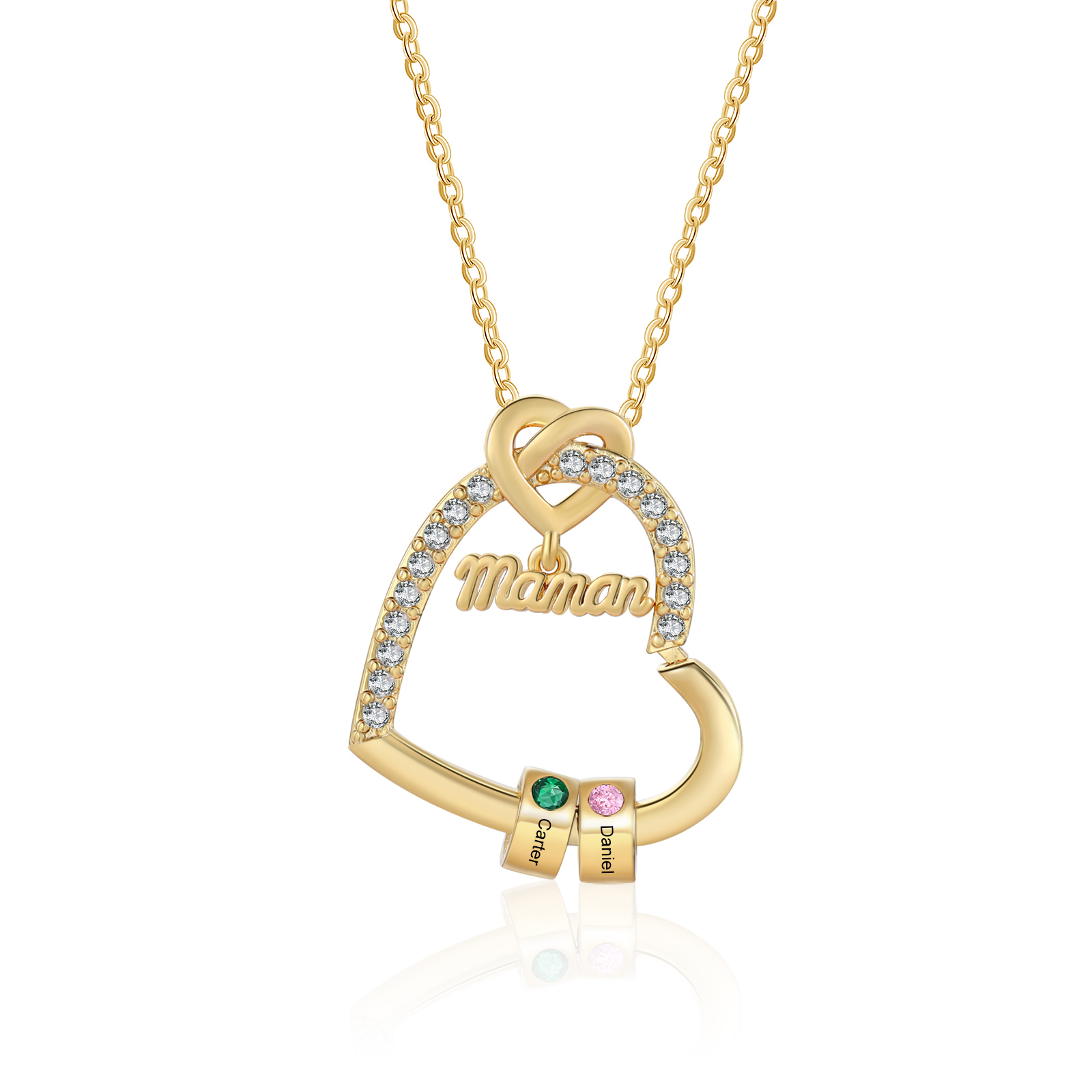 To my Mum/Mom Personalised Heart Necklace Custom 2 Birthstones and Names Mothers' Day Gift | Jessemade