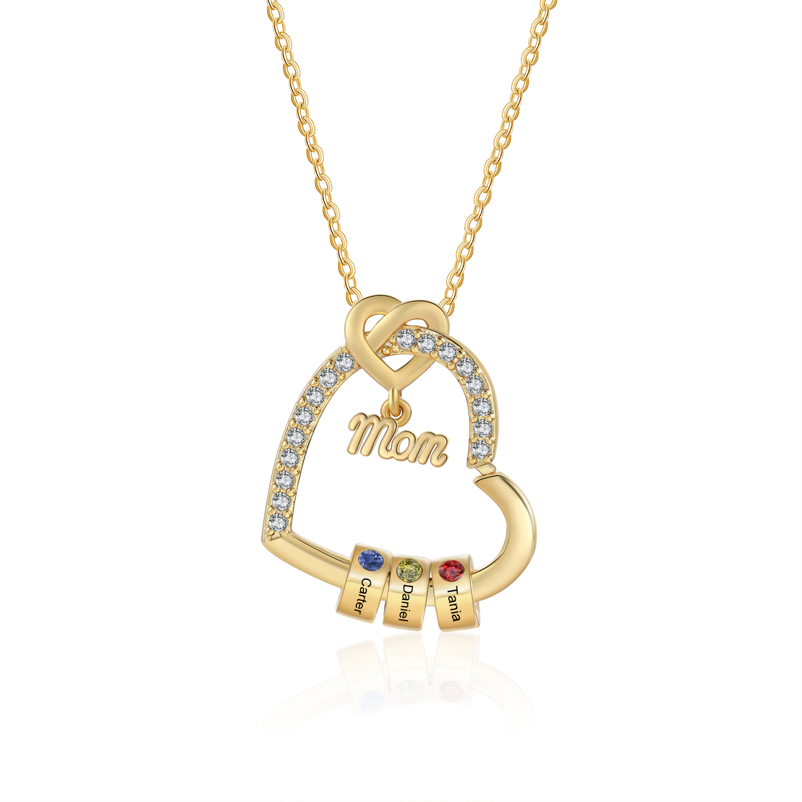 To my Mum/Mom Personalised Heart Necklace Custom 3 Birthstones and Names Mothers' Day Gift | Jessemade