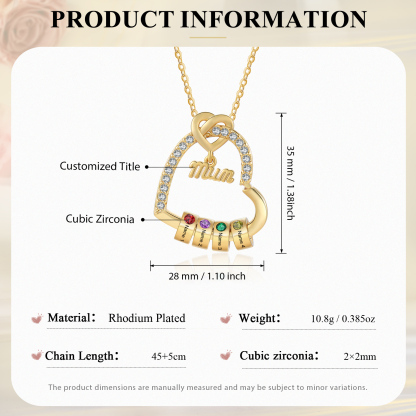 To my Mum/Mom Personalised Heart Necklace Custom 4 Birthstones and Names Mothers' Day Gift | Jessemade