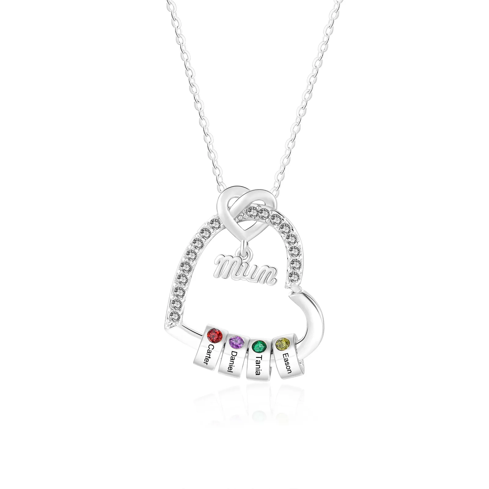 To my Mum/Mom Personalised Heart Necklace Custom 1-5 Birthstones and Names Mothers'Day Gift | Jessemade
