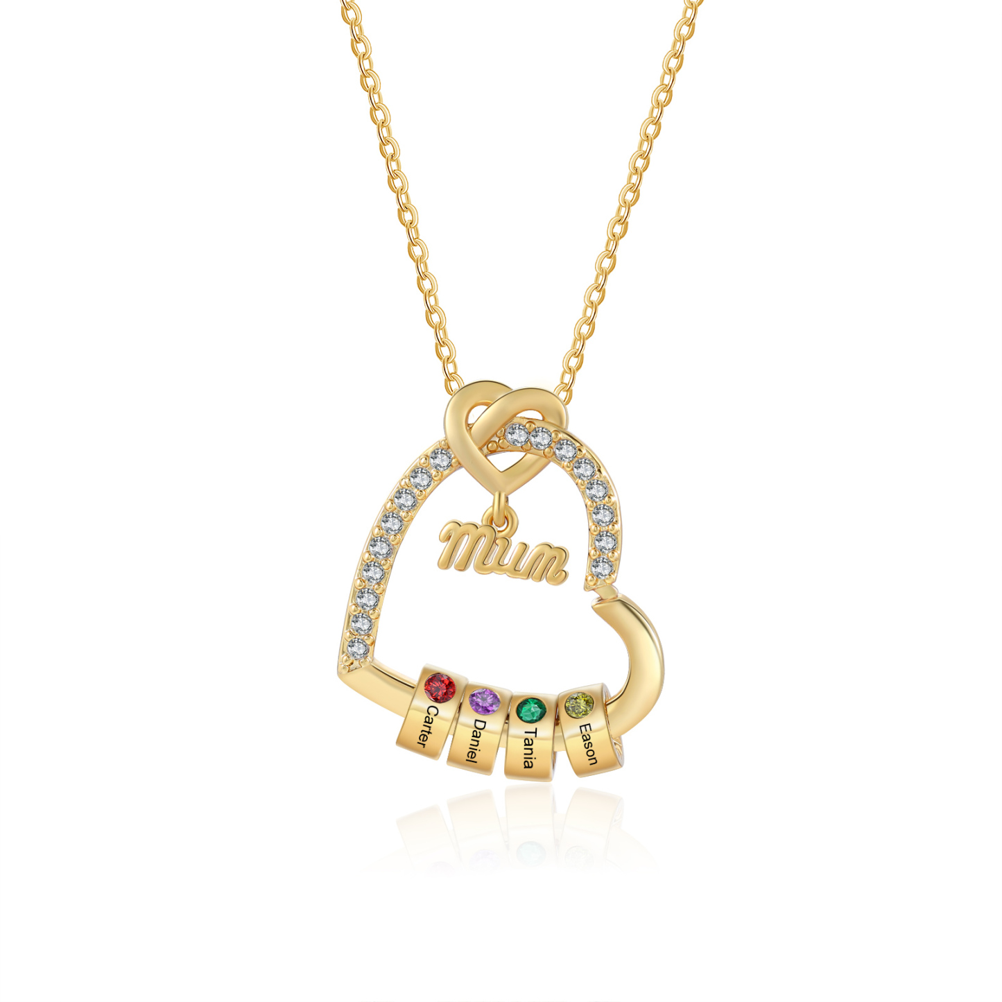 To my Mum/Mom Personalised Heart Necklace Custom 4 Birthstones and Names Mothers' Day Gift | Jessemade