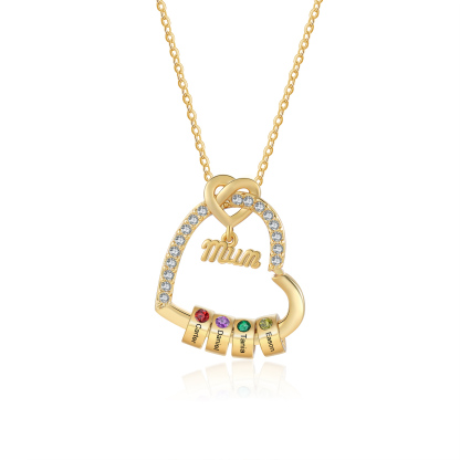 To my Mum/Mom Personalised Heart Necklace Custom 4 Birthstones and Names Mothers' Day Gift | Jessemade