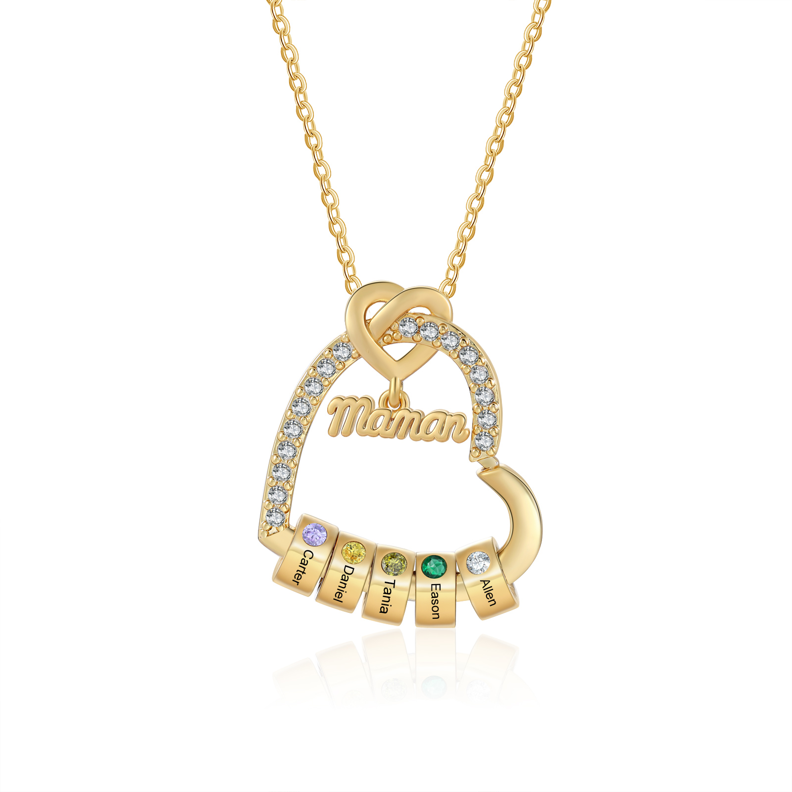 To my Mum/Mom Personalised Heart Necklace Custom 5 Birthstones and Names Mothers' Day Gift | Jessemade