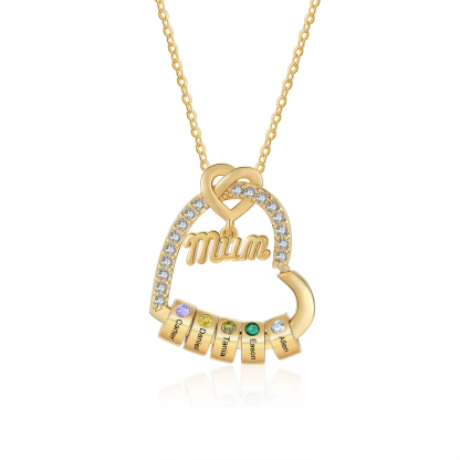 To my Mum/Mom Personalised Heart Necklace Custom 1-5 Birthstones and Names Mothers' Day Gift | Jessemade