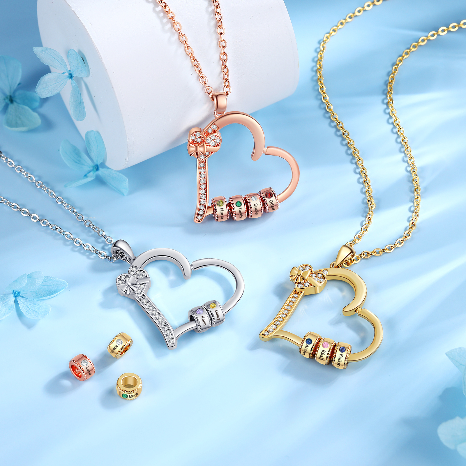 2 Names Personalised Birthstone Bracelet – Infinity Family Heart Charm Jewellery | Jessemade