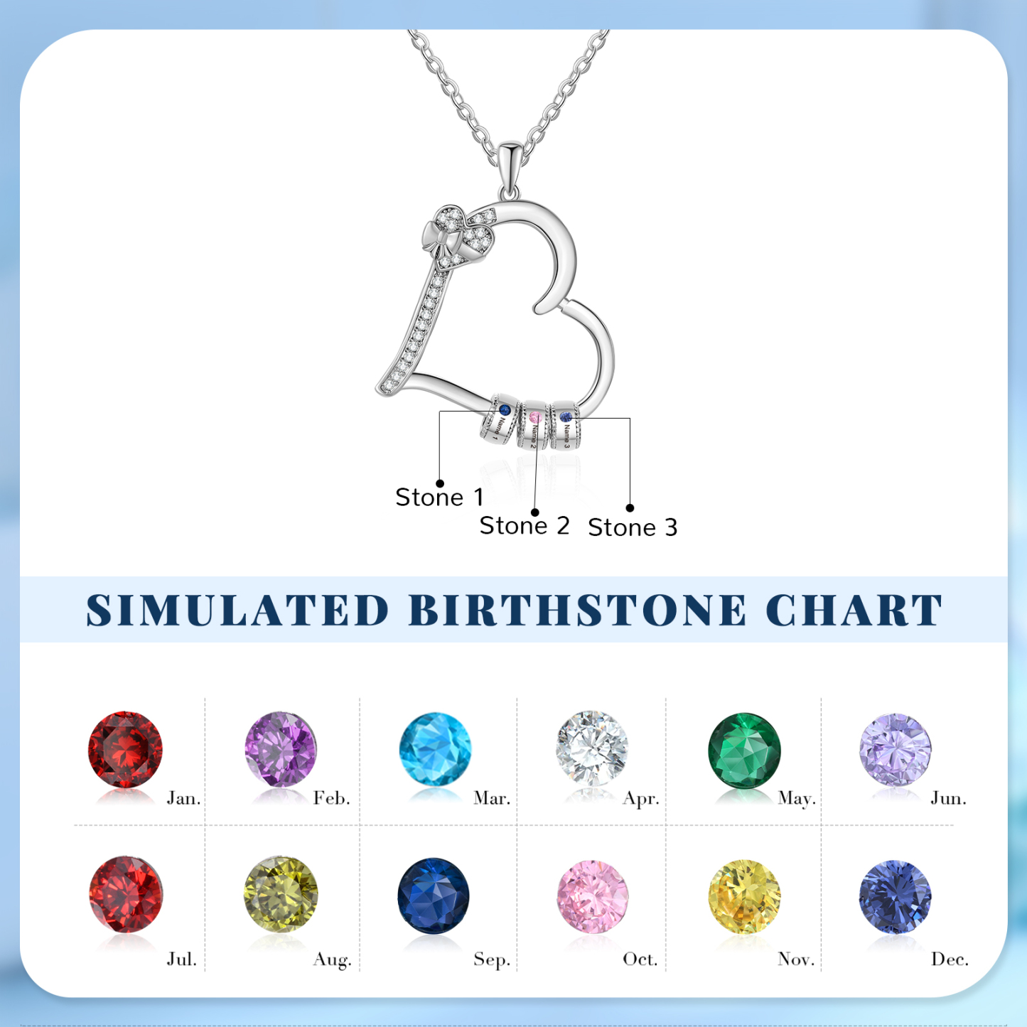 3 Names & 3 Birthstones Personalised Birthstone Bracelet – Infinity Family Heart Charm Jewellery | Jessemade