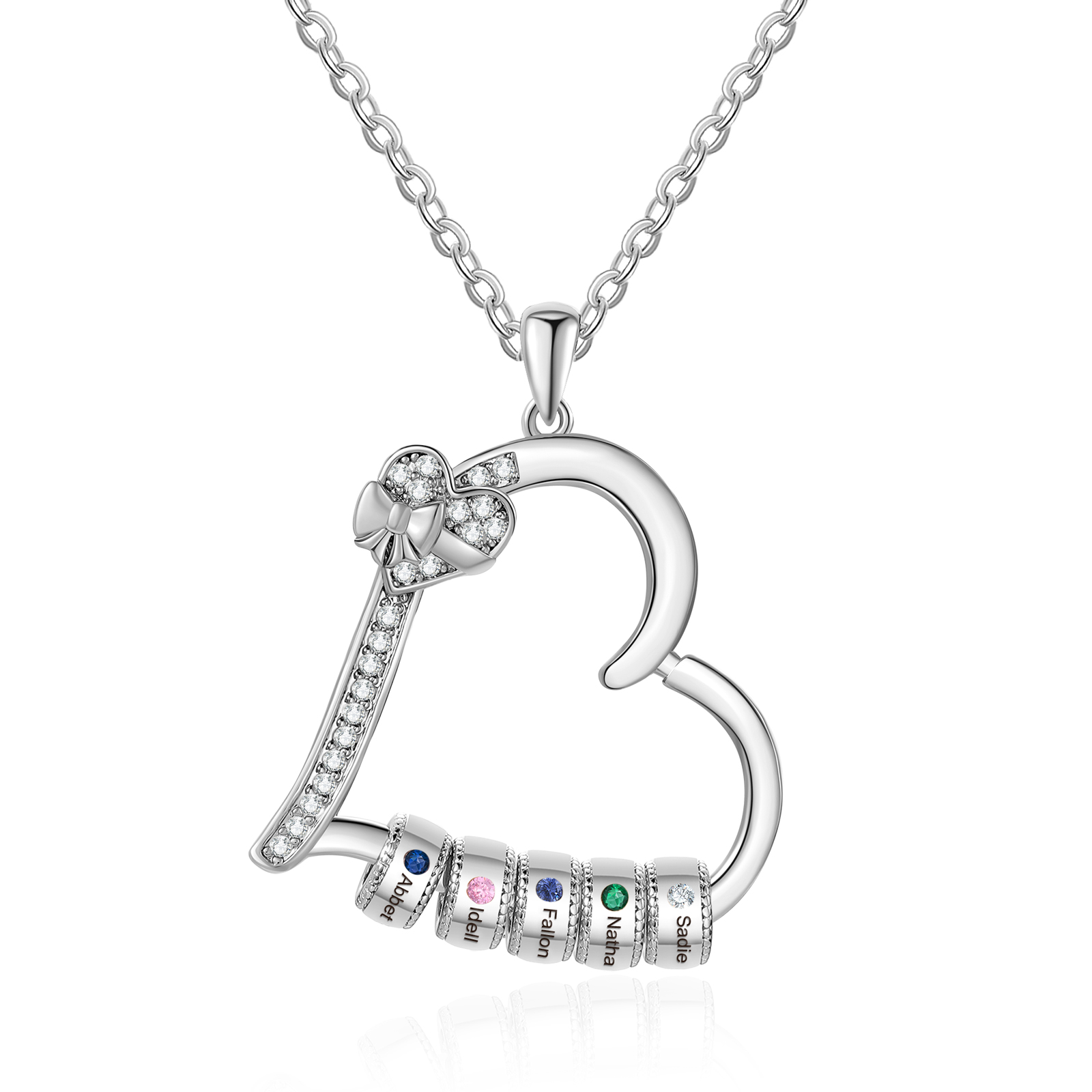 5 Names & 5 Birthstones Personalised Birthstone Bracelet – Infinity Family Heart Charm Jewellery | Jessemade