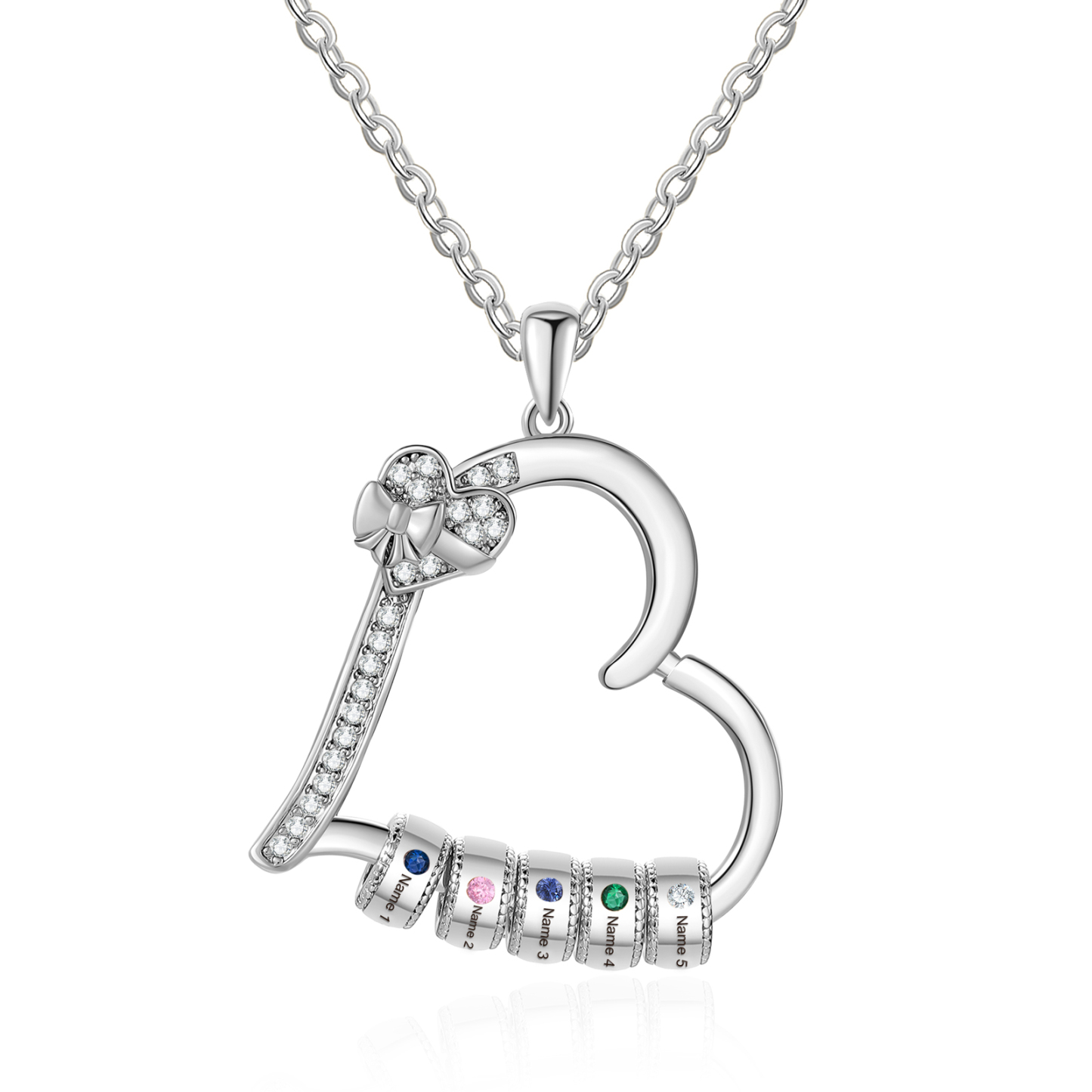 5 Names & 5 Birthstones Personalised Birthstone Bracelet – Infinity Family Heart Charm Jewellery | Jessemade
