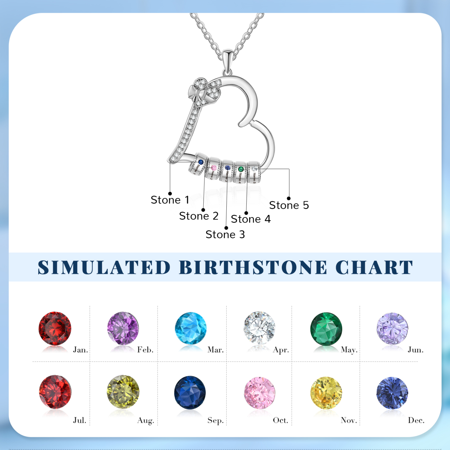 5 Names & 5 Birthstones Personalised Birthstone Bracelet – Infinity Family Heart Charm Jewellery | Jessemade
