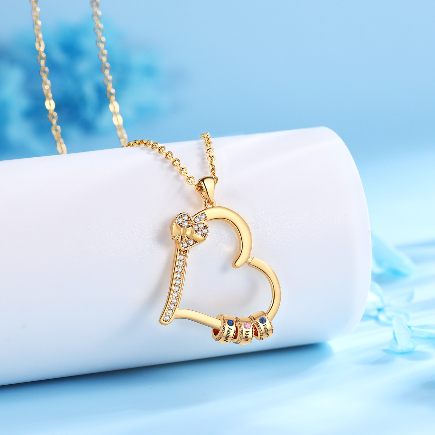 3 Names & 3 Birthstones Personalised Birthstone Bracelet – Infinity Family Heart Charm Jewellery | Jessemade