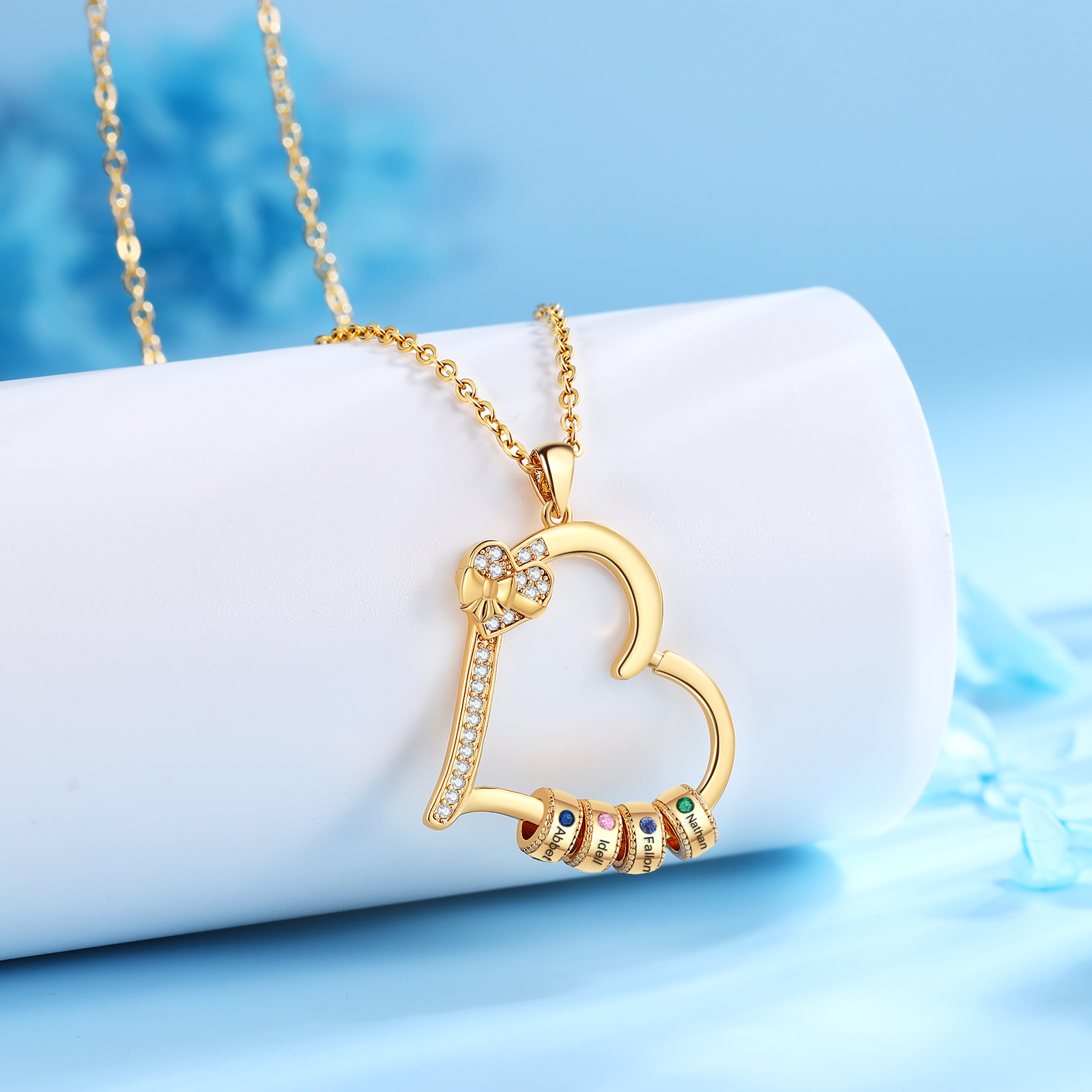 4 Names & 4 Birthstones Personalised Birthstone Bracelet – Infinity Family Heart Charm Jewellery | Jessemade