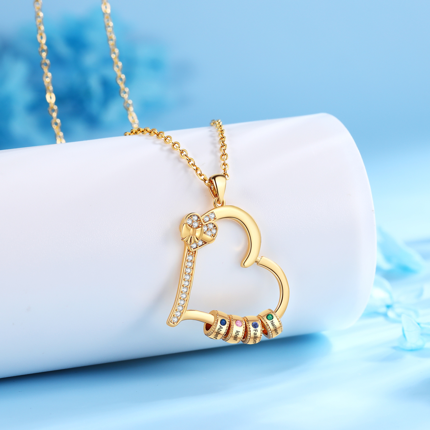 4 Names & 4 Birthstones Personalised Birthstone Bracelet – Infinity Family Heart Charm Jewellery | Jessemade