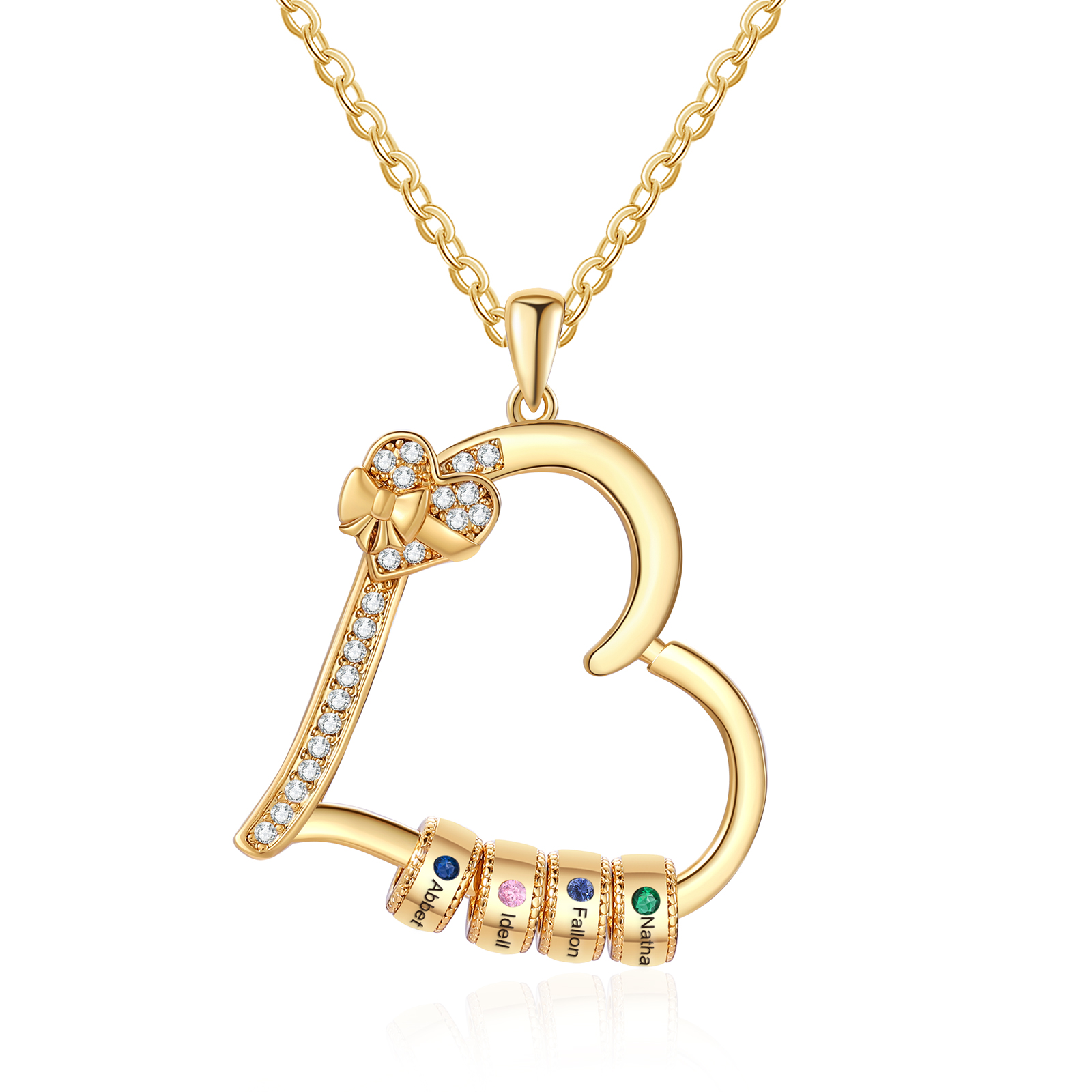 4 Names & 4 Birthstones Personalised Birthstone Bracelet – Infinity Family Heart Charm Jewellery | Jessemade