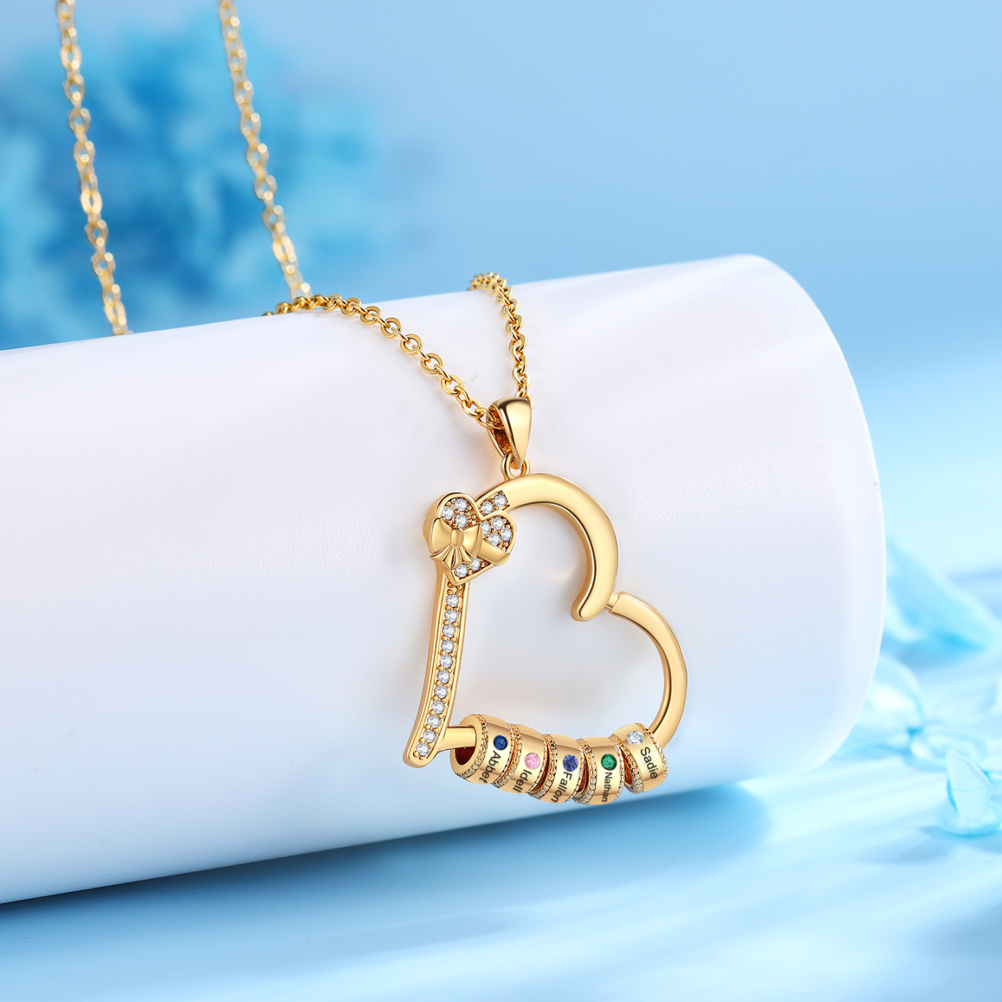 5 Names & 5 Birthstones Personalised Birthstone Bracelet – Infinity Family Heart Charm Jewellery | Jessemade