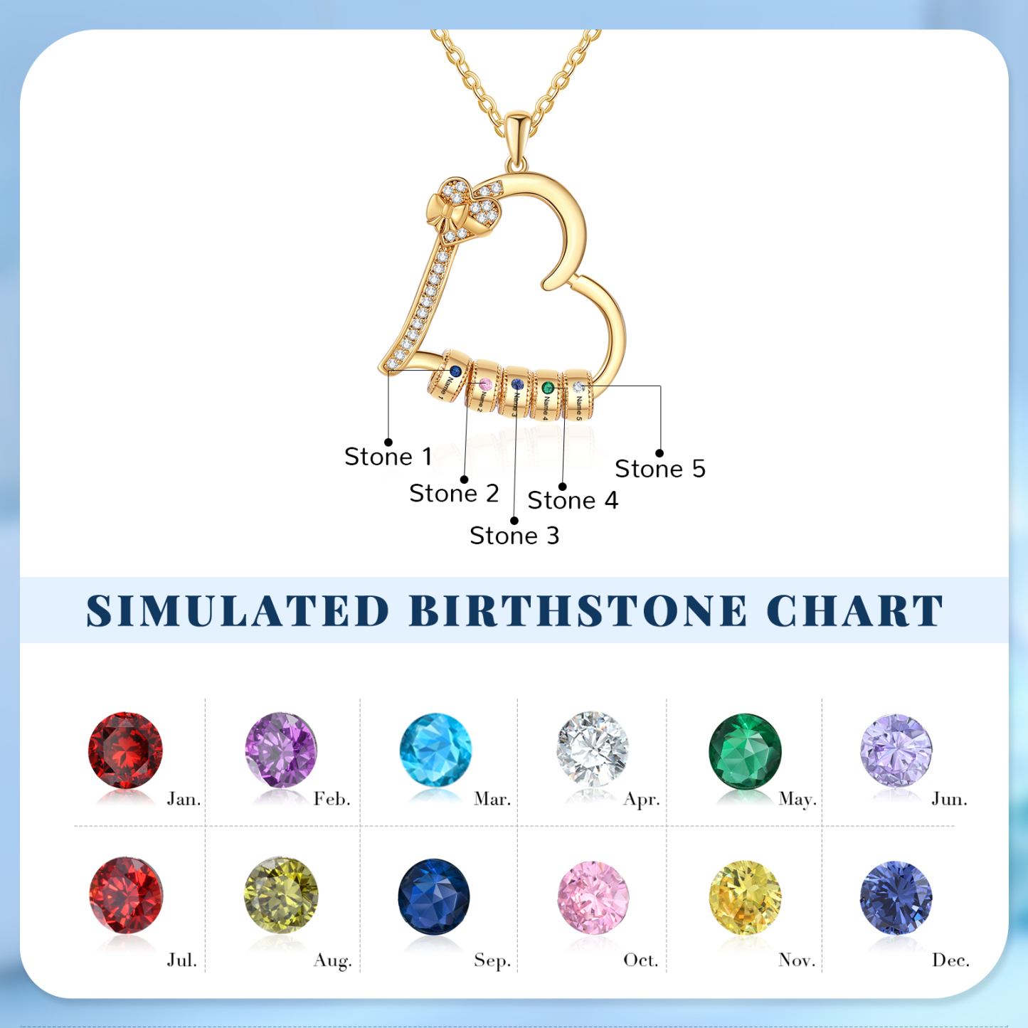 5 Names & 5 Birthstones Personalised Birthstone Bracelet – Infinity Family Heart Charm Jewellery | Jessemade