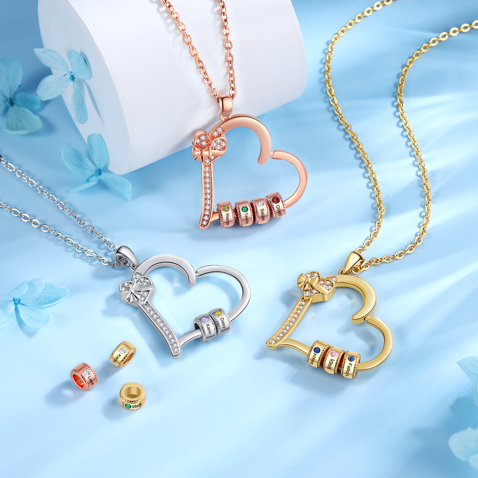 3 Names & 3 Birthstones Personalised Birthstone Bracelet – Infinity Family Heart Charm Jewellery | Jessemade