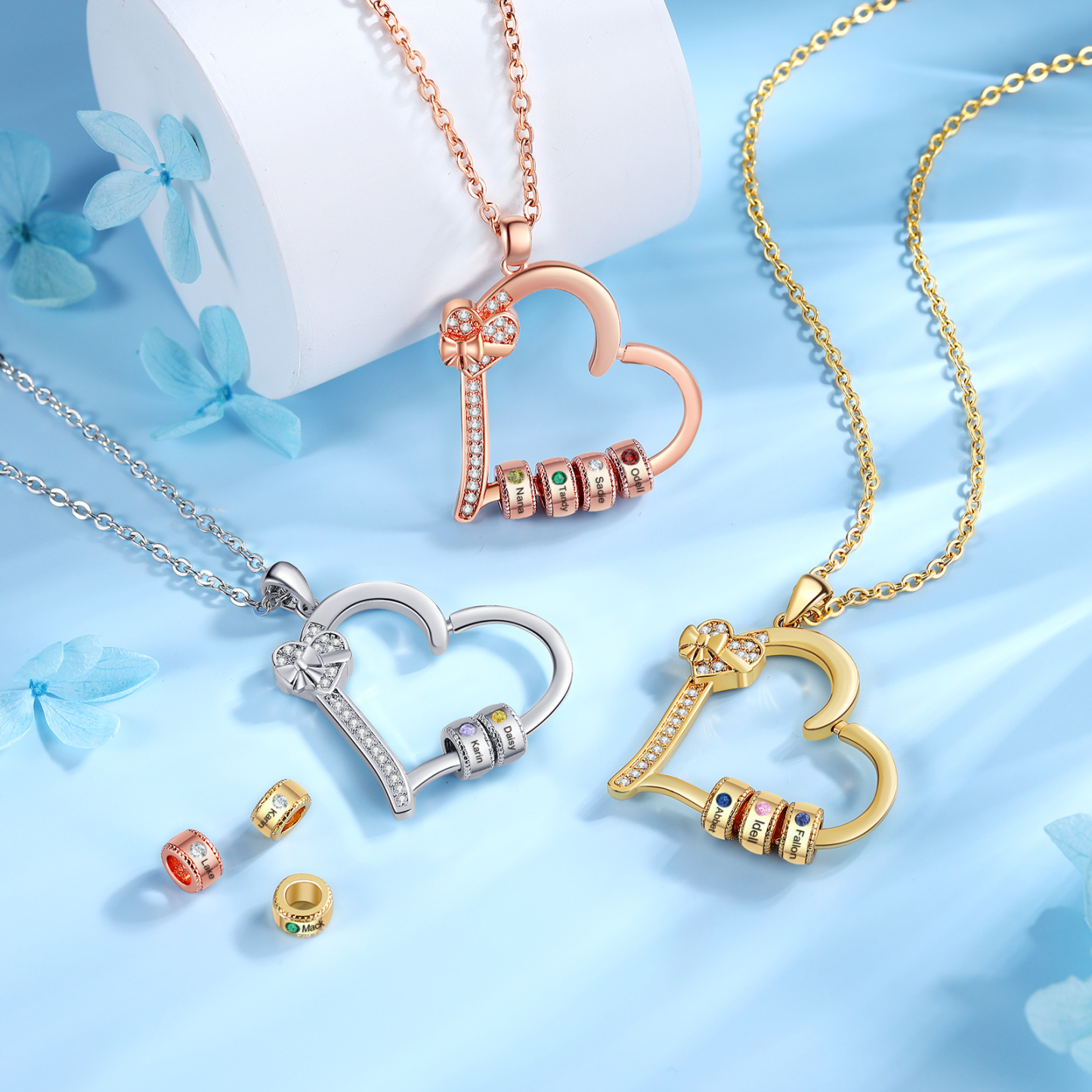 3 Names & 3 Birthstones Personalised Birthstone Bracelet – Infinity Family Heart Charm Jewellery | Jessemade