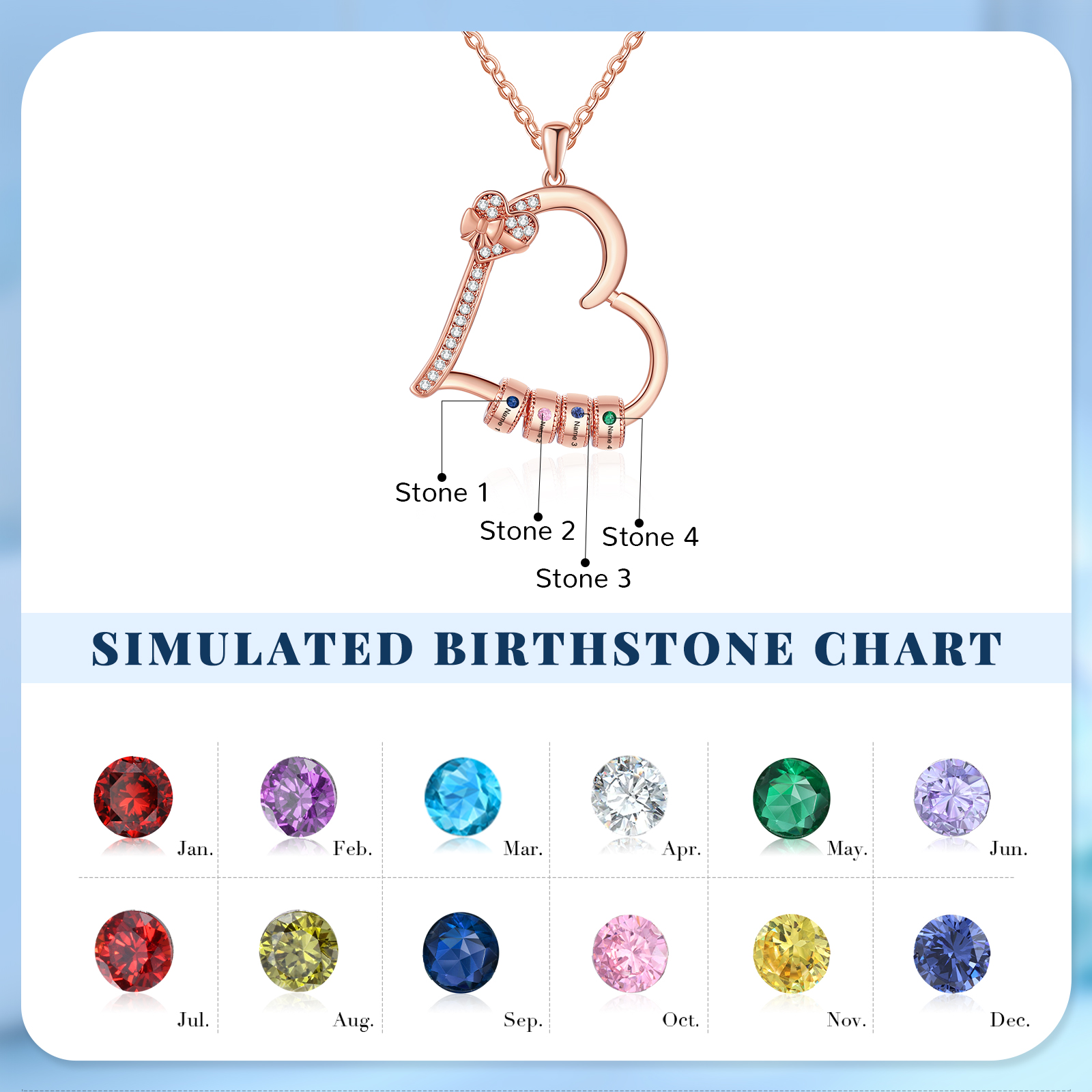 4 Names & 4 Birthstones Personalised Birthstone Bracelet – Infinity Family Heart Charm Jewellery | Jessemade