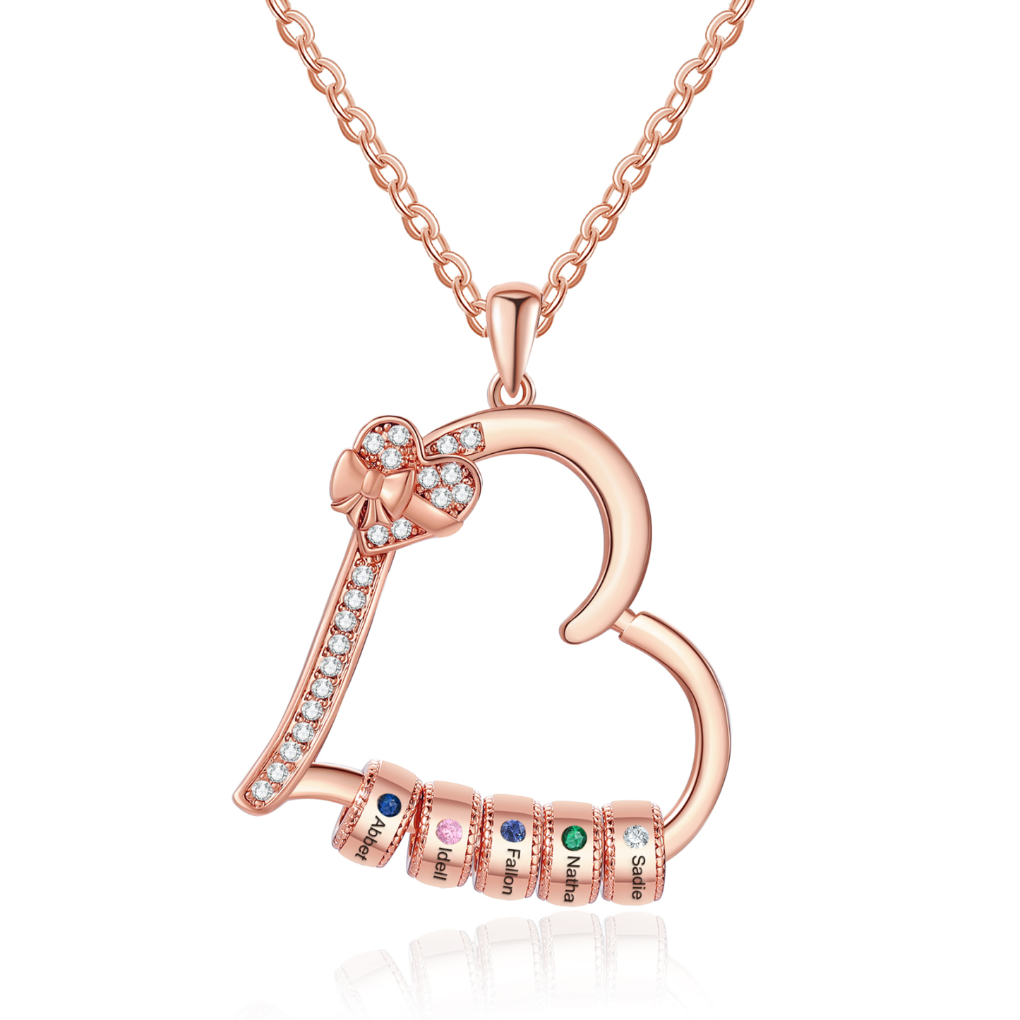 5 Names & 5 Birthstones Personalised Birthstone Bracelet – Infinity Family Heart Charm Jewellery | Jessemade