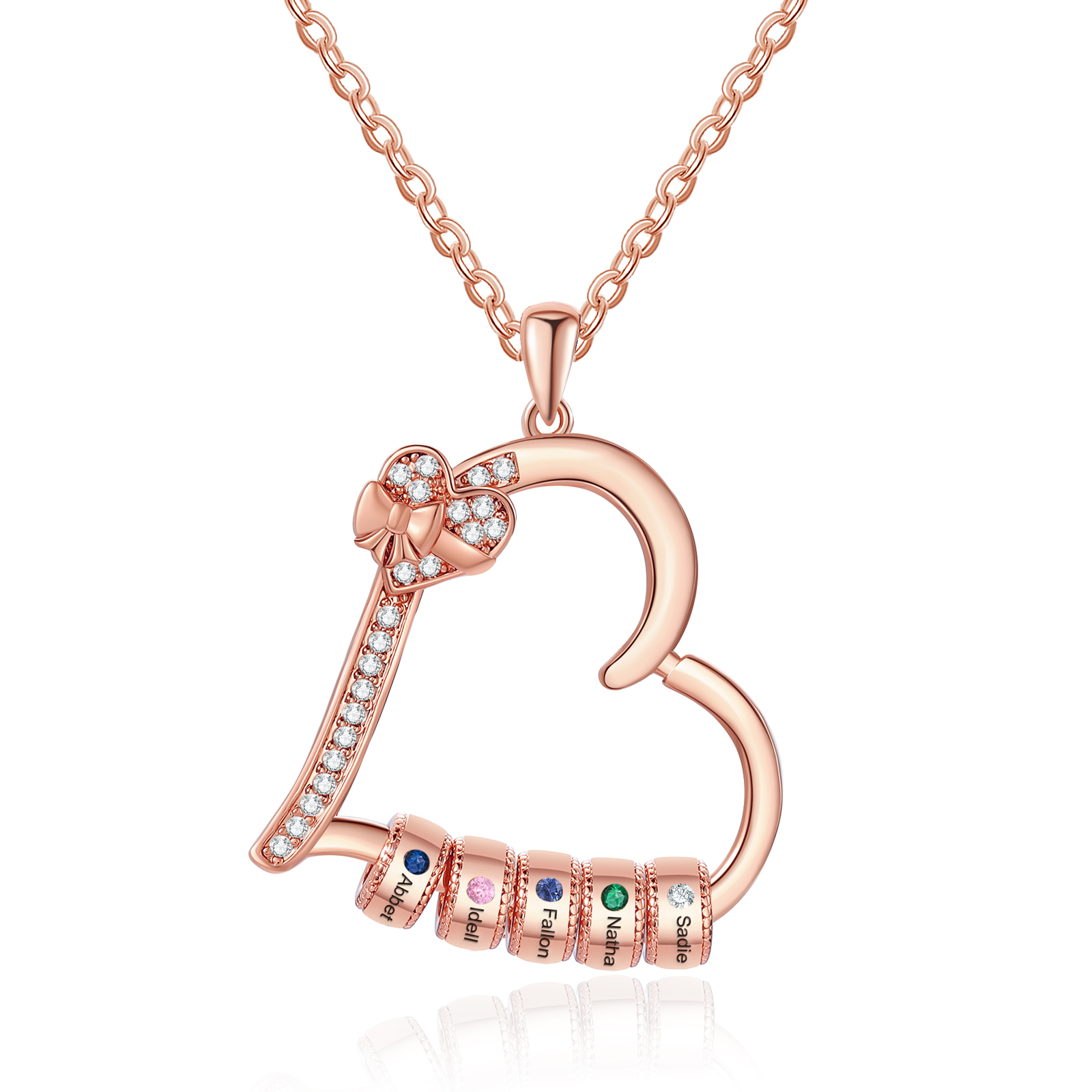 5 Names & 5 Birthstones Personalised Birthstone Bracelet – Infinity Family Heart Charm Jewellery | Jessemade