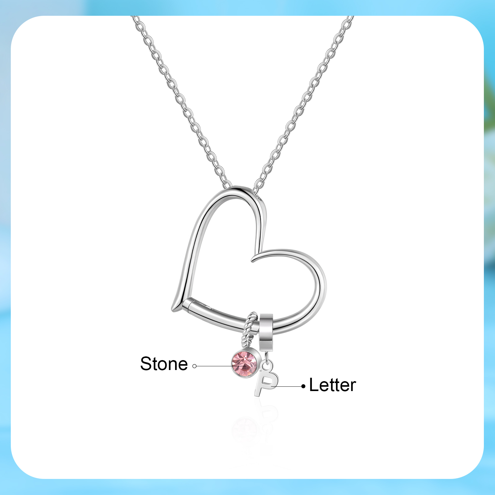 Personalised Heart Necklace Custom 1 lettre and  Birthstone - Personalised Gift for Her | Jessemade