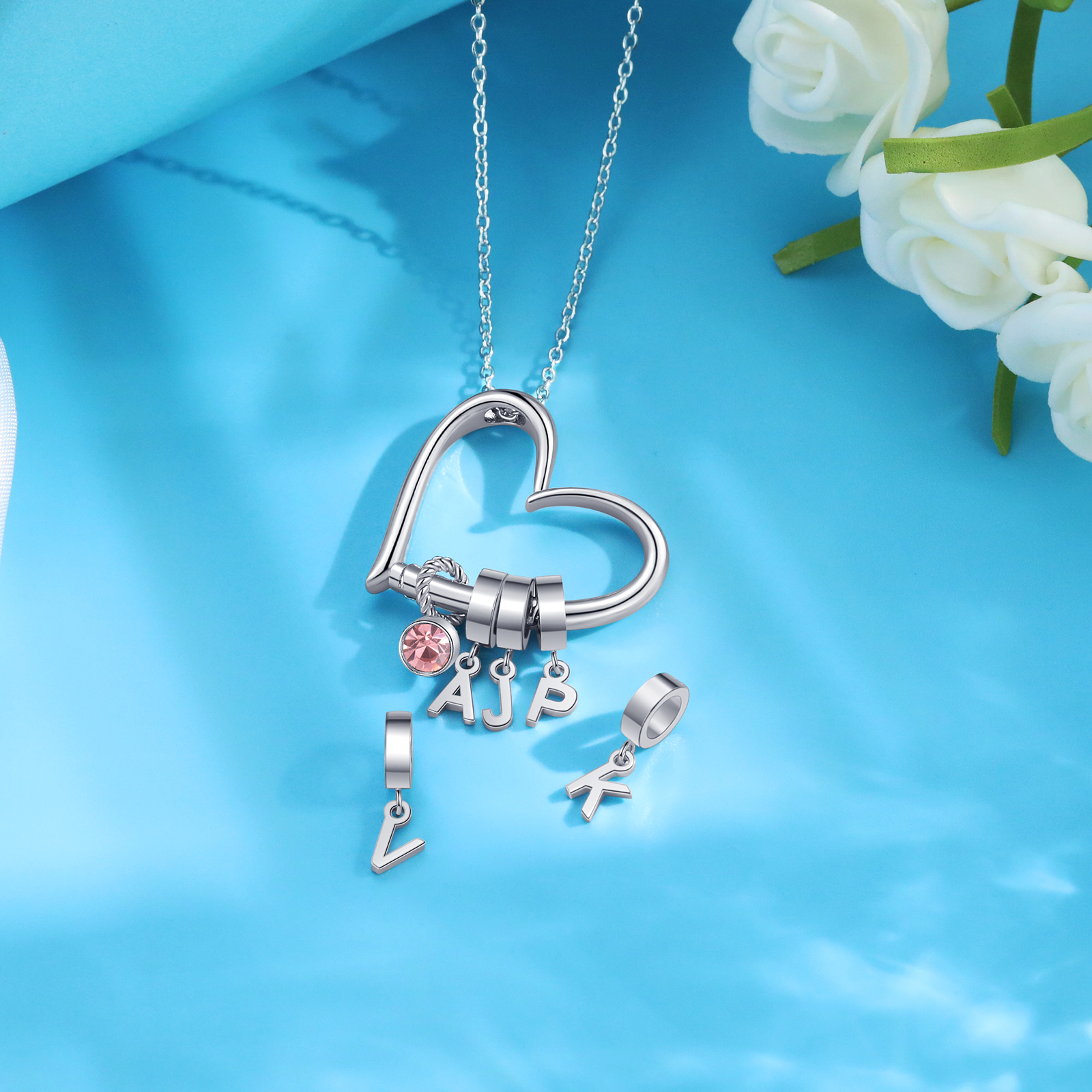 Personalised Heart Necklace Custom 1 lettre and  Birthstone - Personalised Gift for Her | Jessemade