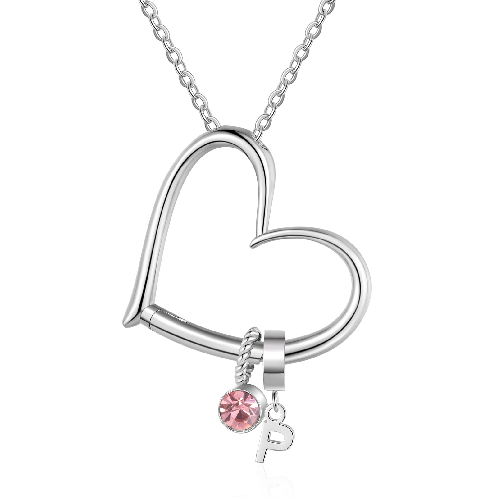 Personalised Heart Necklace Custom 1 lettre and Birthstone - Personali