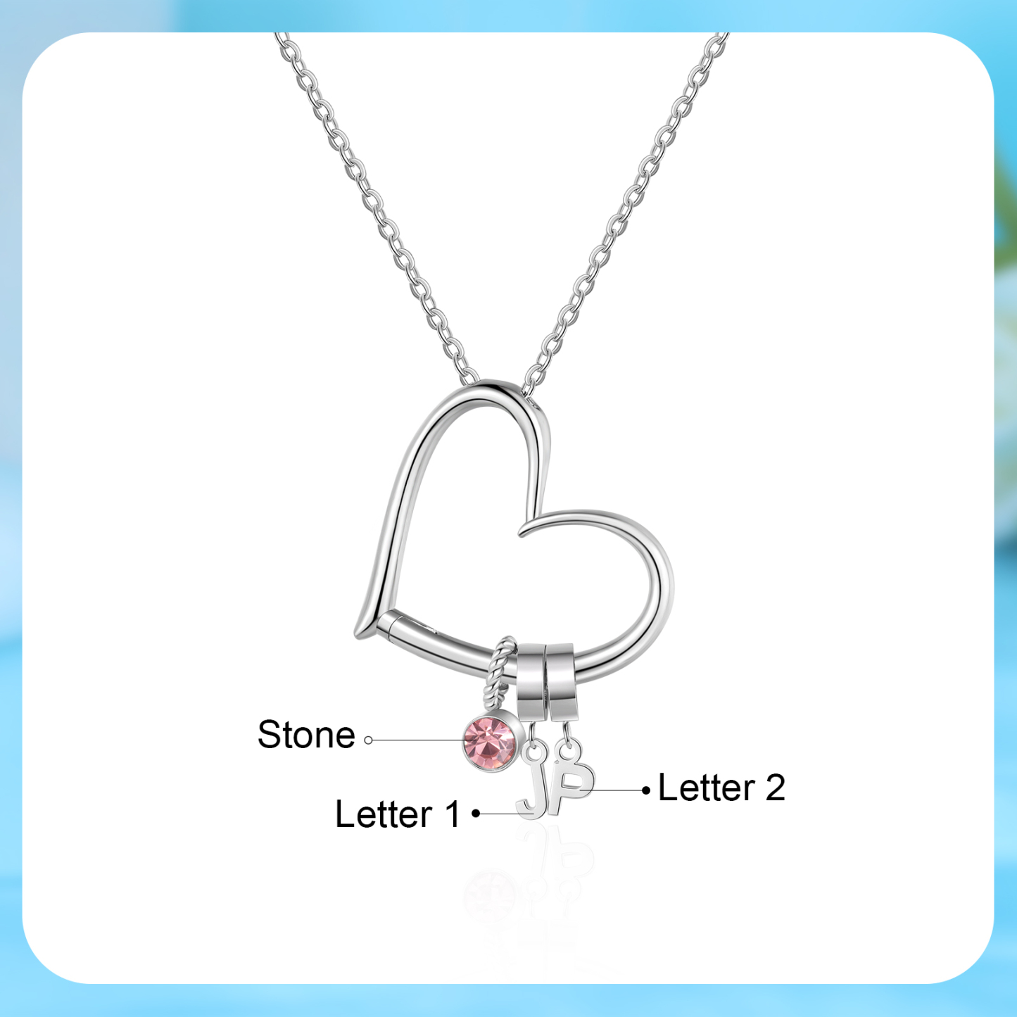 Personalised Heart Necklace Custom 2 lettres and  Birthstone - Personalised Gift for Her | Jessemade