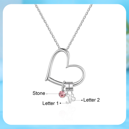 Personalised Heart Necklace Custom 2 lettres and  Birthstone - Personalised Gift for Her | Jessemade