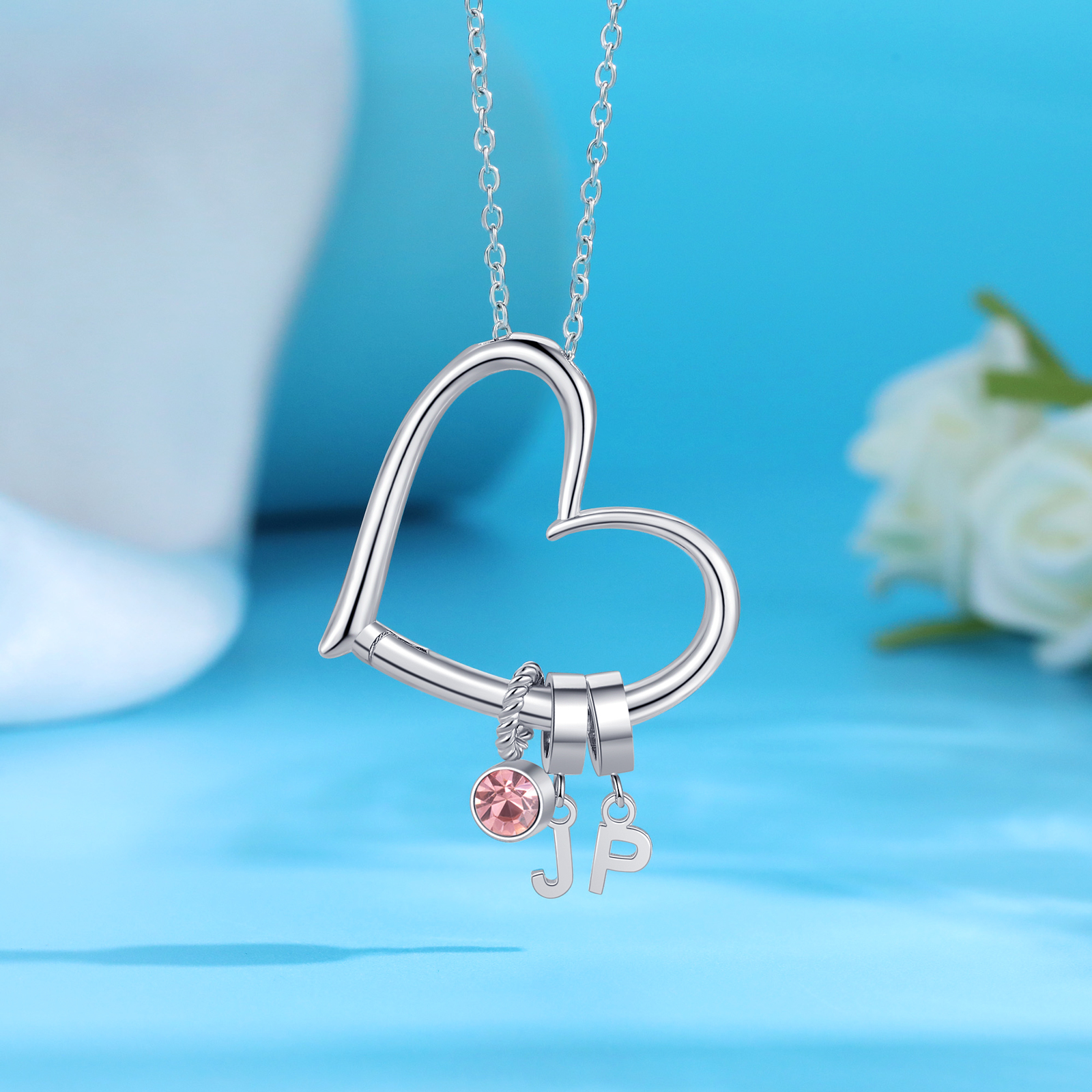 Personalised Heart Necklace Custom 2 lettres and  Birthstone - Personalised Gift for Her | Jessemade