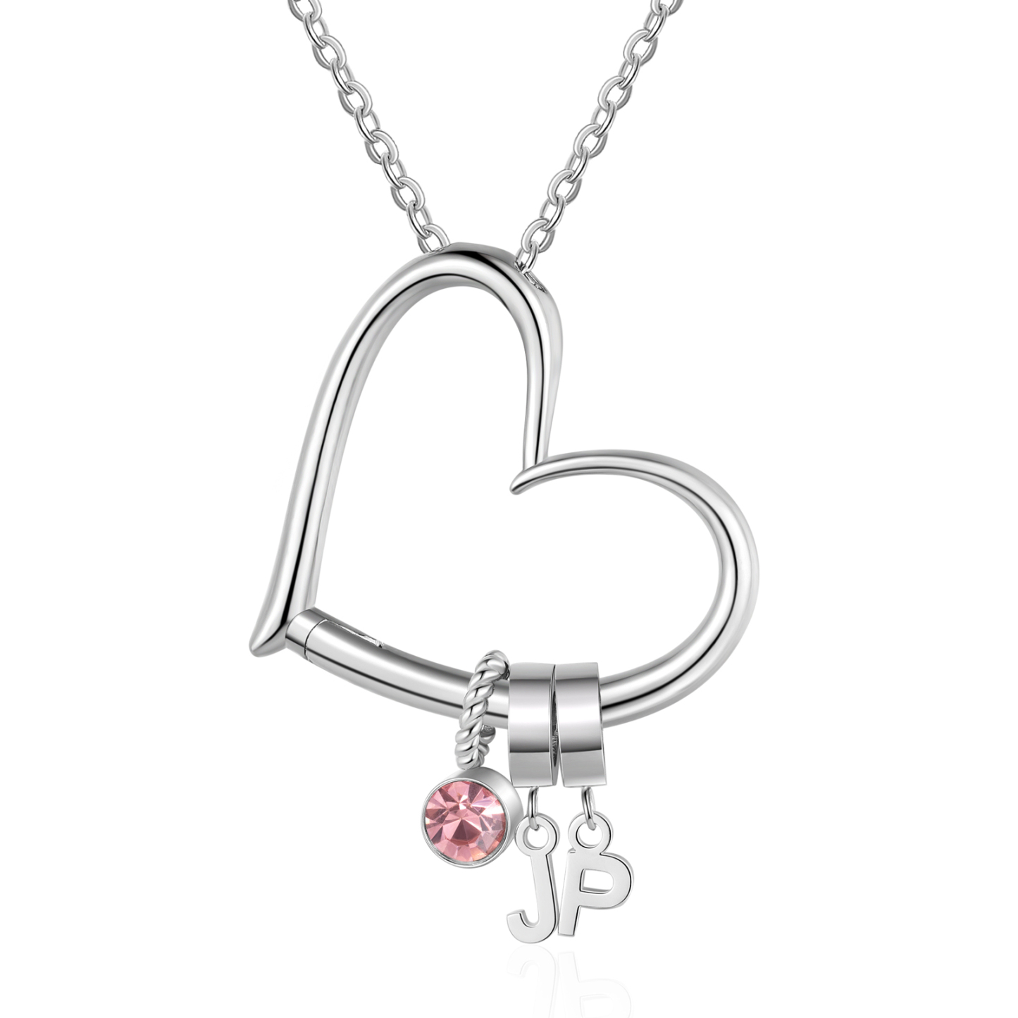Personalised Heart Necklace Custom 2 lettres and Birthstone - Personal