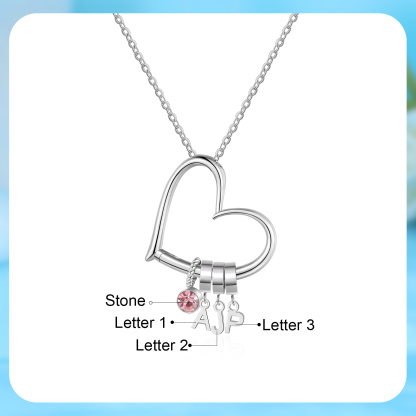 Personalised Heart Necklace Custom 3 lettres and  Birthstone - Personalised Gift for Her | Jessemade