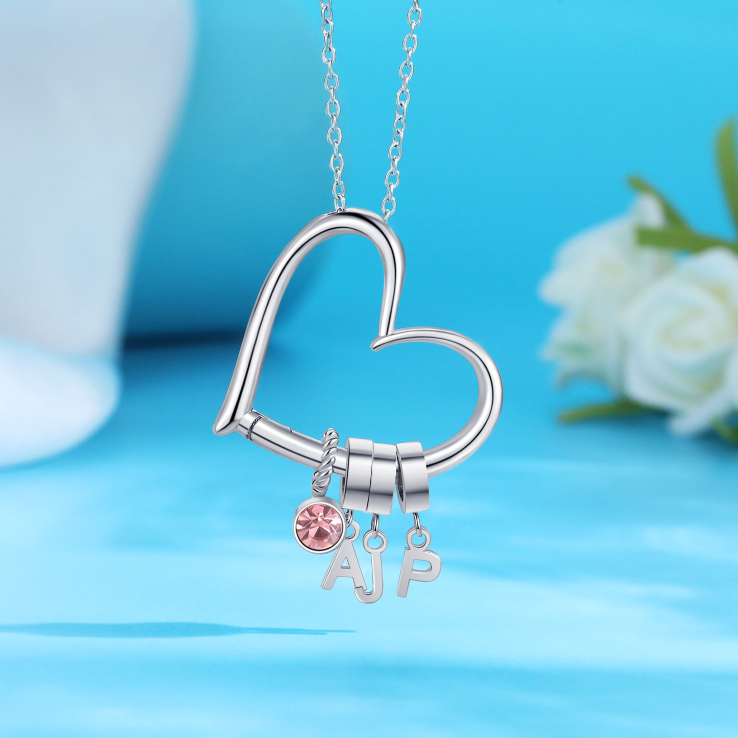 Personalised Heart Necklace Custom 3 lettres and  Birthstone - Personalised Gift for Her | Jessemade