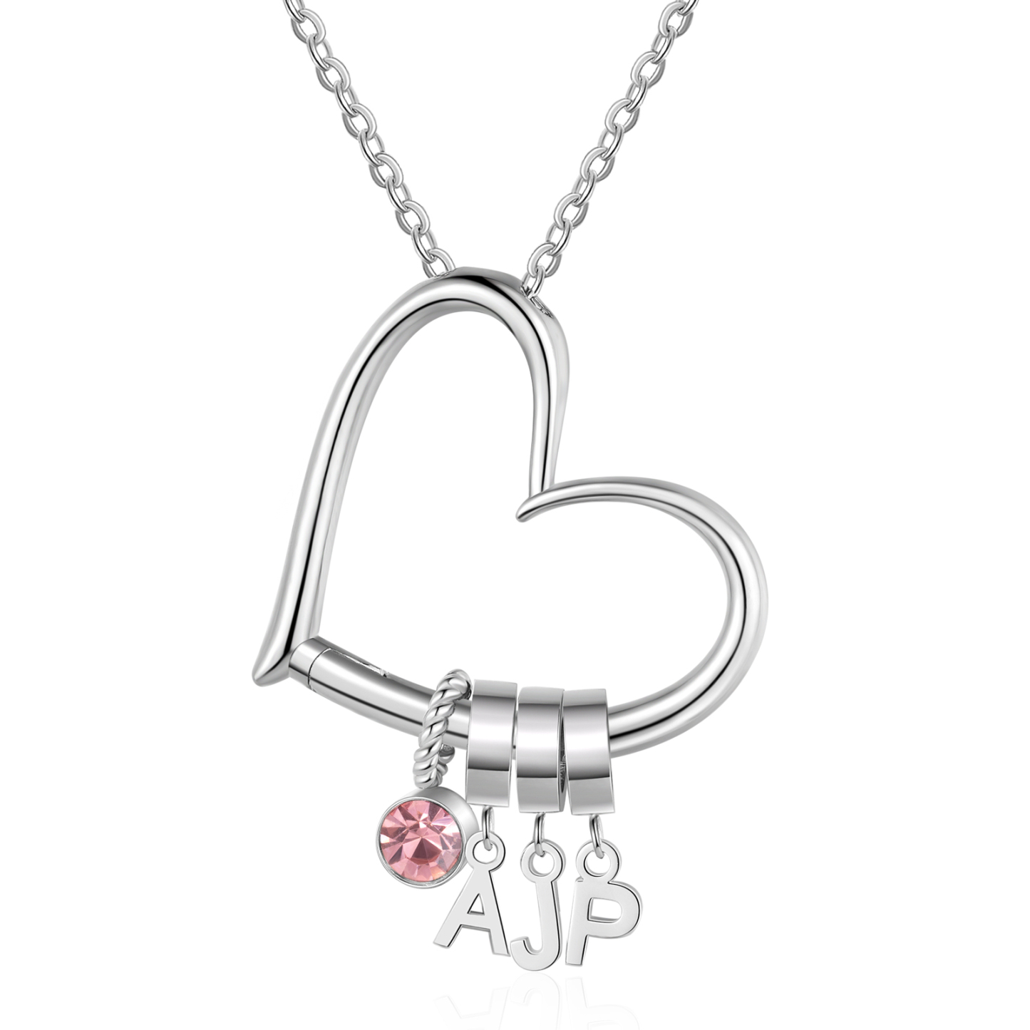 Personalised Heart Necklace Custom 3 lettres and Birthstone - Personal
