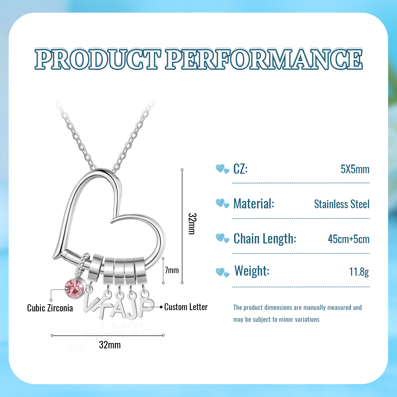 Personalised Heart Necklace Custom 5 lettres and  Birthstone - Personalised Gift for Her | Jessemade