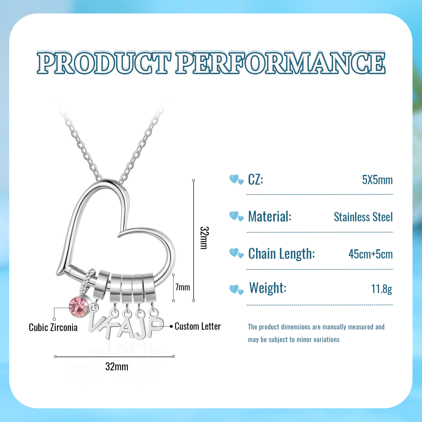 Personalised Heart Necklace Custom 5 lettres and  Birthstone - Personalised Gift for Her | Jessemade